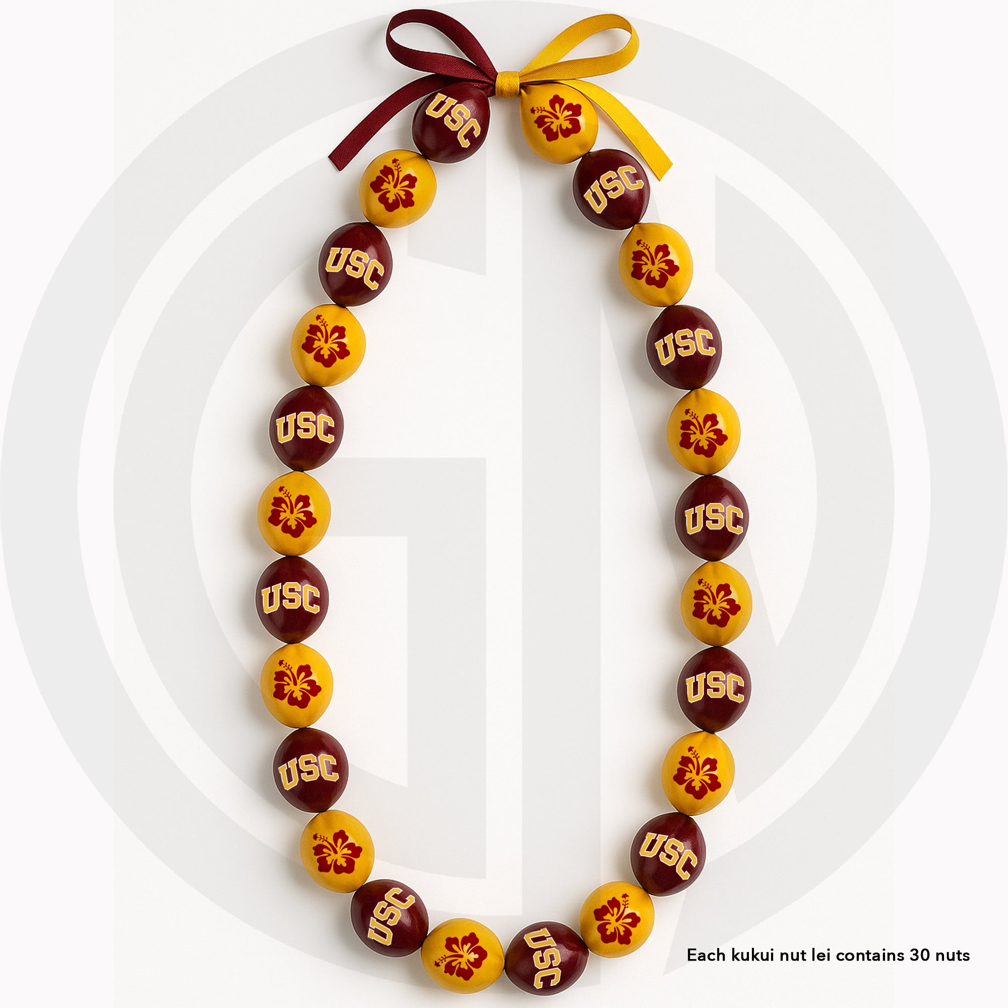 USC Arched logo w/ Hibiscus Flower Kukui Nut Lei