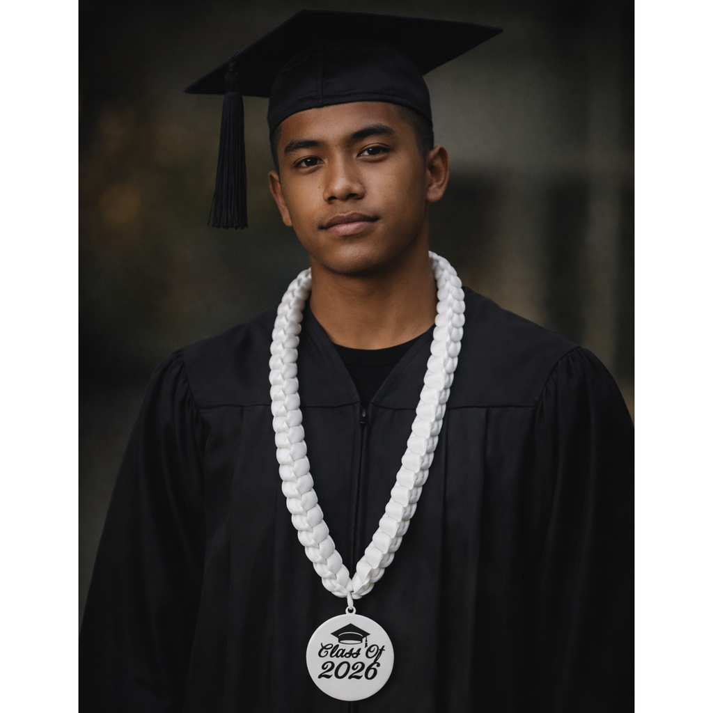 Ribbon Lei Class of 2026 White