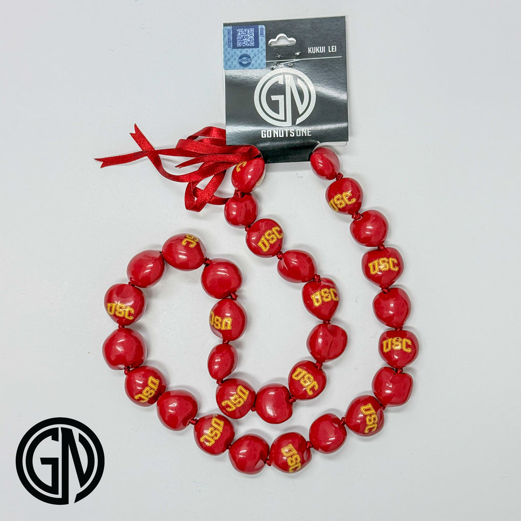 USC Arch Logo - All Cardinal Red Kukui Nut Lei