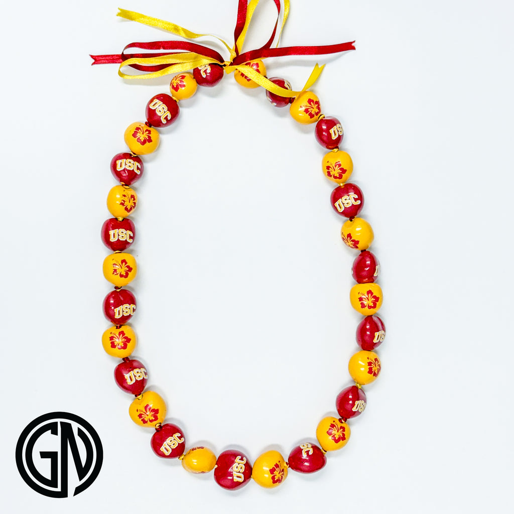USC Arched logo w/ Hibiscus Flower Kukui Nut Lei