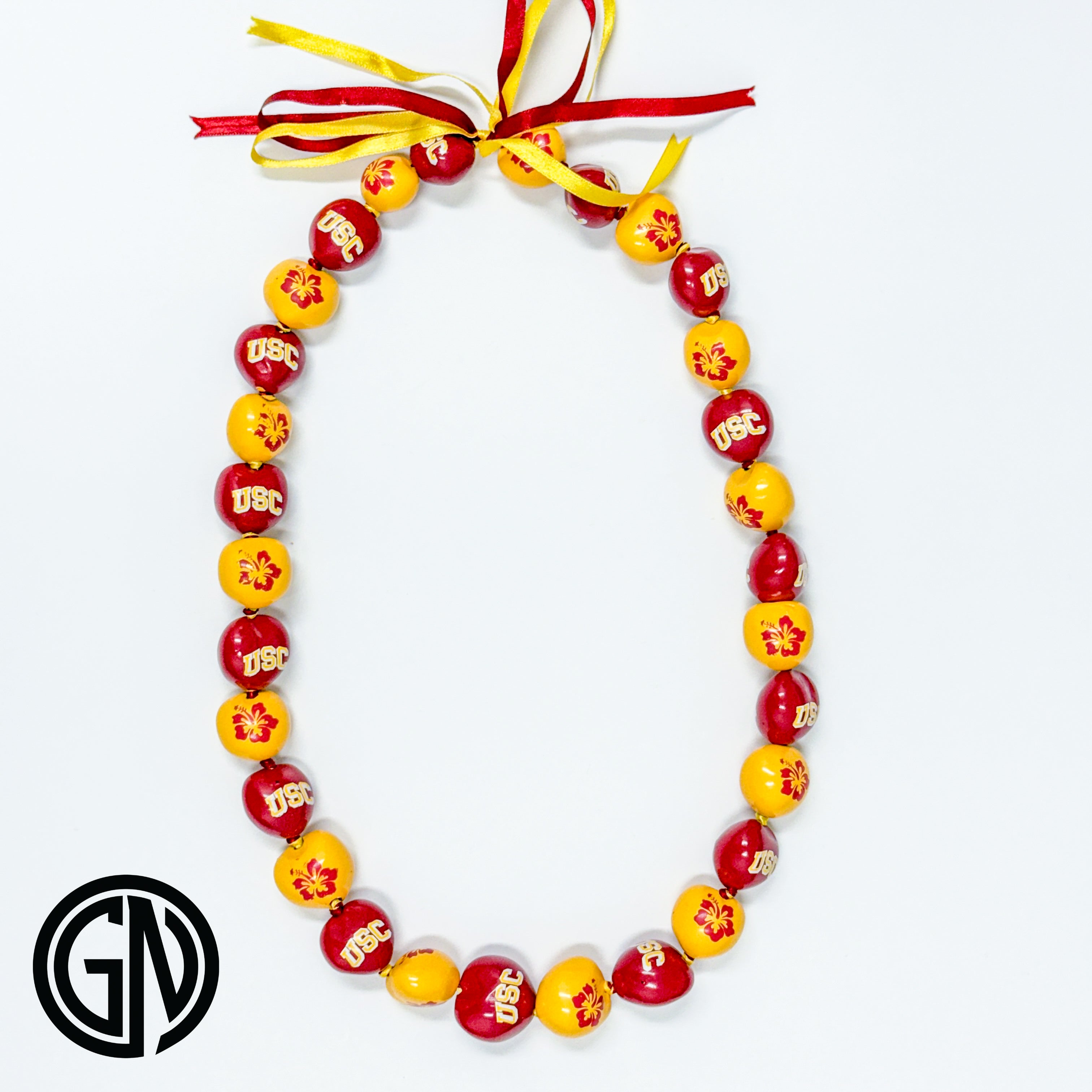 USC Arched logo w/ Hibiscus Flower Kukui Nut Lei