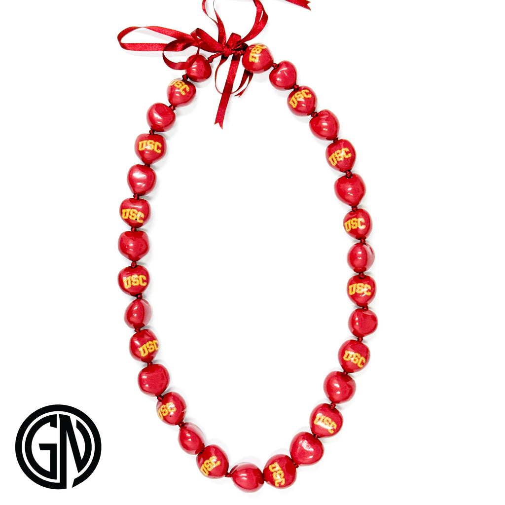 USC Arch Logo - All Cardinal Red Kukui Nut Lei