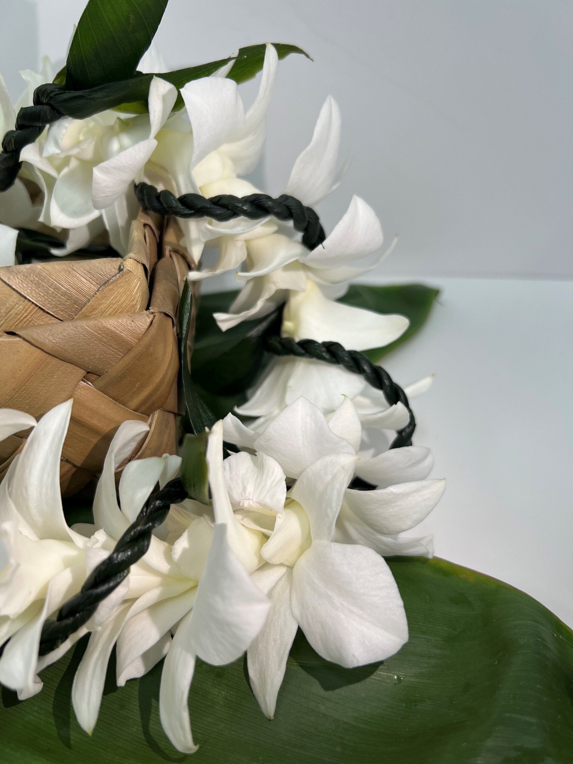 Ti leaf with White Orchid Twine (Limited Stock)